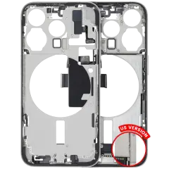 Mid-Frame Housing  W/ Charging Port Flex & Small Parts  For iPhone 15 Pro (US Version) (Used OEM Pull: Grade C) (White Titanium)