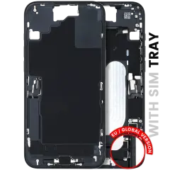 Mid-Frame Housing  W/ Charging Port Flex & Small Parts  For iPhone 16 Plus (EU / Global Version) (Used OEM Pull: Grade A) (Black)