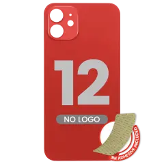 Back Glass With 3M Adhesive For iPhone 12 (No Logo / Large Camera Hole) (Red)