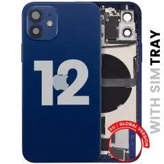 Back Housing W/ Charging Port Flex & Small Parts For iPhone 12 (EU / Global Version) (Used OEM Pull: Grade C) (Blue)