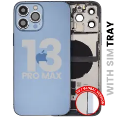 Back Housing W/ Charging Port Flex & Small Parts For iPhone 13 Pro Max (EU / Global Version) (Used OEM Pull: Grade B) (Sierra Blue)