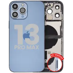 Back Housing W/ Charging Port Flex & Small Parts  For iPhone 13 Pro Max (US Version) (Used OEM Pull: Grade B) (Sierra Blue)