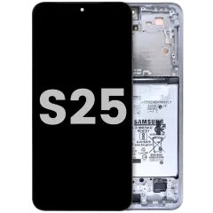 OLED Assembly With Frame For Samsung Galaxy S25 5G (US & International Version) (Used OEM Pull: Grade B) (Silver Shadow)