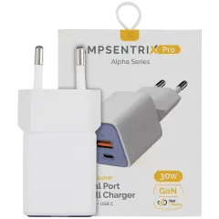 AmpSentrix Pro 30W 2-in-1 USB-C / USB-A GaN Wall Adapter (220V / EU Plug) (Ultramarine)