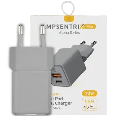 AmpSentrix Pro 30W 2-in-1 USB-C / USB-A GaN Wall Adapter (220V / EU Plug) (Natural Titanium)