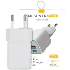AmpSentrix Pro 30W 2-in-1 USB-C / USB-A GaN Wall Adapter (220V / EU Plug) (Teal)