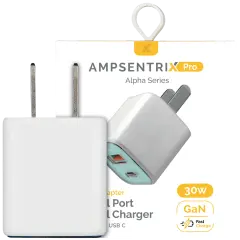 30W Dual-Port Wall Charger with GaN Fast Charging (USB-C + USB-A) (AmpSentrix Pro) (Teal)