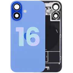 Back Glass With Steel Plate With Wireless NFC Charging MagSafe Magnet & Flashlight Flex For iPhone 16 (Service Pack) (Ultramarine)