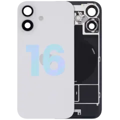Back Glass With Steel Plate With Wireless NFC Charging MagSafe Magnet & Flashlight Flex For iPhone 16 (Service Pack) (White)