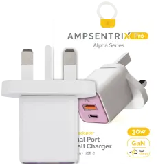 AmpSentrix 30W 2-in-1 USB-C / USB-A Wall Adapter (220V / UK Plug) (Pink)