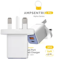 AmpSentrix 30W 2-in-1 USB-C / USB-A Wall Adapter (220V / UK Plug) (Ultramarine)