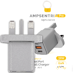 AmpSentrix 30W 2-in-1 USB-C / USB-A Wall Adapter (220V / UK Plug) (Natural Titanium)