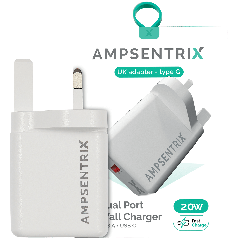 AmpSentrix 20W Dual-Port (USB-C + USB-A) Wall Adapter (220V / UK Plug)