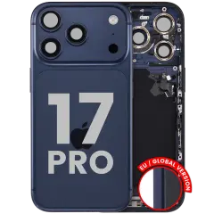 Back Housing W/ Charging Port Flex & Small Parts Compatible For iPhone 17 Pro (EU / Global Version) (Used OEM Pull: Grade A) (Deep Blue)