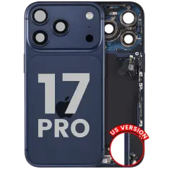 Back Housing W/ Charging Port Flex & Small Parts For iPhone 17 Pro (US Version) (Used OEM Pull: Grade C) (Deep Blue)