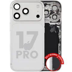 Back Housing W/ Charging Port Flex & Small Parts For iPhone 17 Pro (EU / Global Version) (Used OEM Pull: Grade C) (Silver)