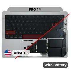 Top Case with Battery and Keyboard (ANSI US) For MacBook Pro 14" A3185 (2024) (Genuine OEM) (Silver)