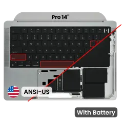 Top Case with Battery and Keyboard (ANSI US) For MacBook Pro 14" A2442 (2021) / A2779 (2023) (Used OEM Pull: Grade B/C) (Space Gray)