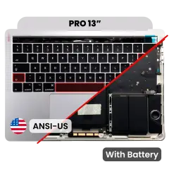 Top Case with Battery and Keyboard (ANSI US) For MacBook Pro 13" A1706 (2016) (Used OEM Pull: Grade B/C) (Silver)