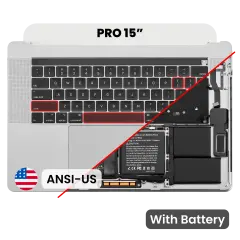 Top Case with Battery and Keyboard (ANSI US) For MacBook Pro 15" A1990 (2018-2019) (Used OEM Pull: Grade A) (Silver)