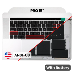 Top Case with Battery and Keyboard (ANSI US) For MacBook Pro 15" A1707 (2016-2017) (Used OEM Pull: Grade A) (Silver)