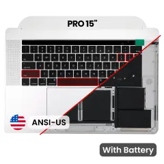 Top Case with Battery and Keyboard (ANSI US) For MacBook Pro 15" A1707 (2016-2017) (Used OEM Pull: Grade B/C) (Silver)