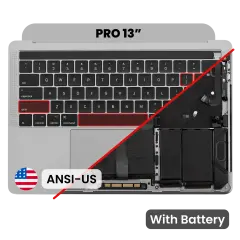 Top Case with Keyboard (ANSI US) and Trackpad For MacBook Pro 13" A1989 (2018-2019) (Used OEM Pull: Grade B/C) (Space Gray)