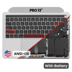Top Case with Battery and Keyboard (ANSI US) For MacBook Pro 13" A1989 (2018-2019) (Used OEM Pull: Grade A) (Silver)