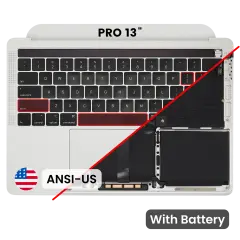 Top Case with Battery and Keyboard (ANSI US) For MacBook Pro 13" A2159 (2019) (Used OEM Pull: Grade A) (Silver)