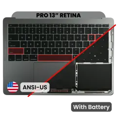 Top Case with Battery and Keyboard (ANSI US) For MacBook Pro 13" A1708 (2016) (Used OEM Pull: Grade B/C) (Space Gray)