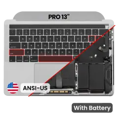 Top Case with Battery and Keyboard (ANSI US) For MacBook Pro 13" A1989 (2018-2019) (Used OEM Pull: Grade B/C) (Gray)
