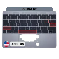Top Case with Keyboard (ANSI US) and Microphone For MacBook 12" A1534 (2016-2017) (Used OEM Pull: Grade B/C) (Space Gray)