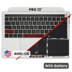 Top Case with Battery and Keyboard (ANSI US) For MacBook Pro 13" A2159 (2019) (Used OEM Pull: Grade B/C) (Silver)