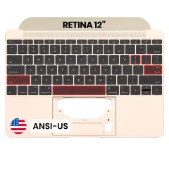 Top Case with Keyboard (ANSI US) and Microphone For MacBook 12" A1534 (2016-2017) (Used OEM Pull: Grade B/C) (Gold)