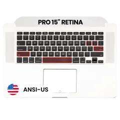Top Case with Keyboard (ANSI US) and Microphone For MacBook Pro 15" A1398 (2012-2013) (Used OEM Pull: Grade A)