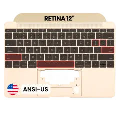 Top Case with Keyboard (ANSI US) and Microphone For MacBook 12" A1534 (2016-2017) (Used OEM Pull: Grade A) (Gold)