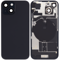 Back Glass With Steel Plate With Wireless NFC Charging MagSafe Magnet & Flashlight Flex Compatible For iPhone 15 (No Logo) (Black)