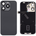 Back Glass With Steel Plate With Wireless NFC Charging MagSafe Magnet & Flashlight Flex Compatible For iPhone 15 Pro (No Logo) (Black Titanium)