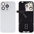Back Glass With Steel Plate With Wireless NFC Charging MagSafe Magnet & Flashlight Flex Compatible For iPhone 15 Pro (No Logo) (White Titanium)