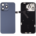 Back Glass With Steel Plate With Wireless NFC Charging MagSafe Magnet & Flashlight Flex Compatible For iPhone 15 Pro Max (No Logo) (Blue Titanium)