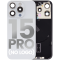 Back Glass With Steel Plate With Wireless NFC Charging MagSafe Magnet & Flashlight Flex Compatible For iPhone 15 Pro (No Logo) (White Titanium)