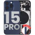 Back Housing W/ Small Pre-Installed Compatible For iPhone 15 Pro (US Version) (Used OEM Pull: Grade B) (Blue Titanium)
