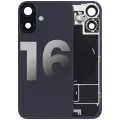 Back Glass With Steel Plate With Wireless NFC Charging MagSafe Magnet & Flashlight Flex Compatible For iPhone 16 (Used OEM Pull: Grade B) (Black)
