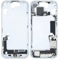 Mid-Frame Housing  W/ Charging Port Flex & Small Parts  For iPhone 15 (US Version) (Used OEM Pull: Grade A) (Blue)