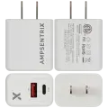 AmpSentrix 20W Dual-Port (USB-C + USB-A) Wall Adapter