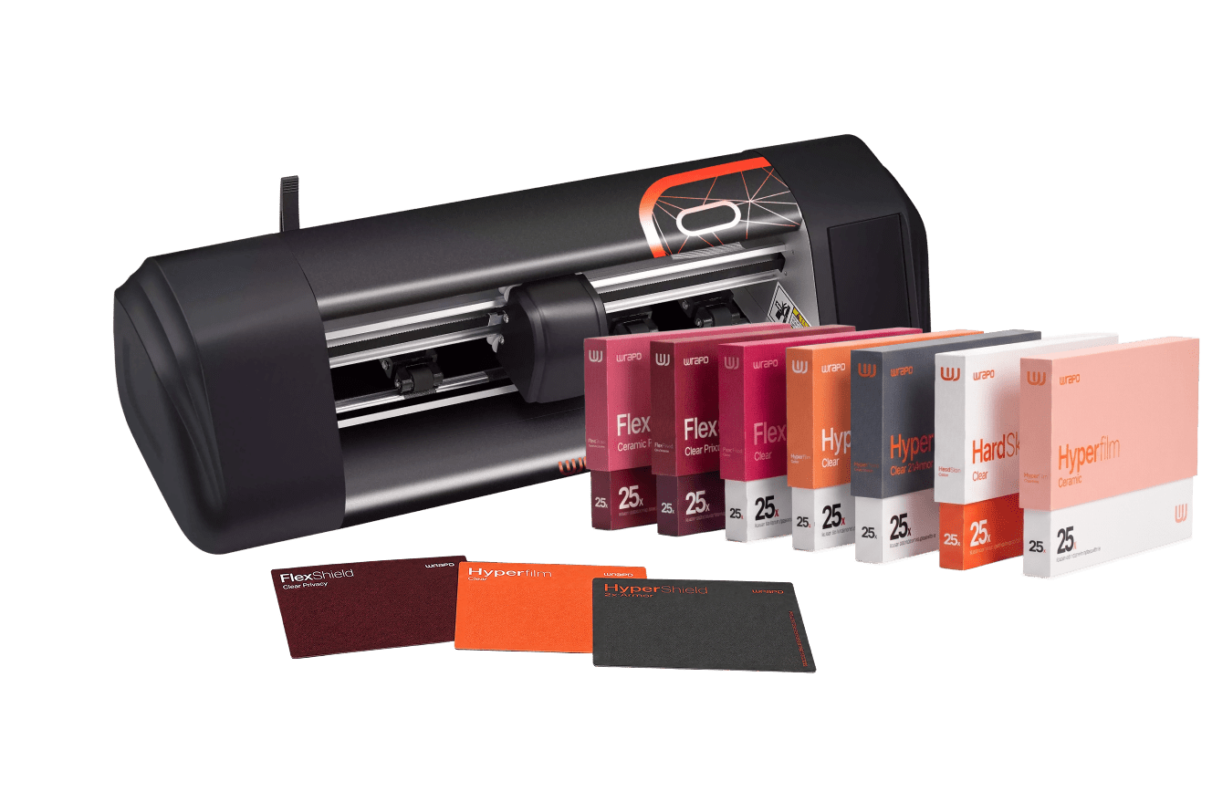 Wrapd XCUT cutting machine with Wrapd film packs and shields